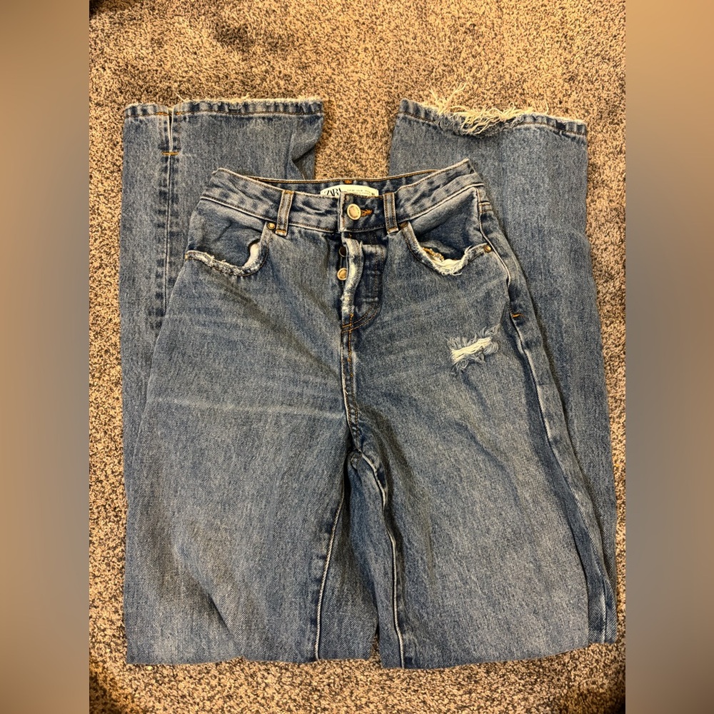 Zara Distressed Wide Leg Jeans